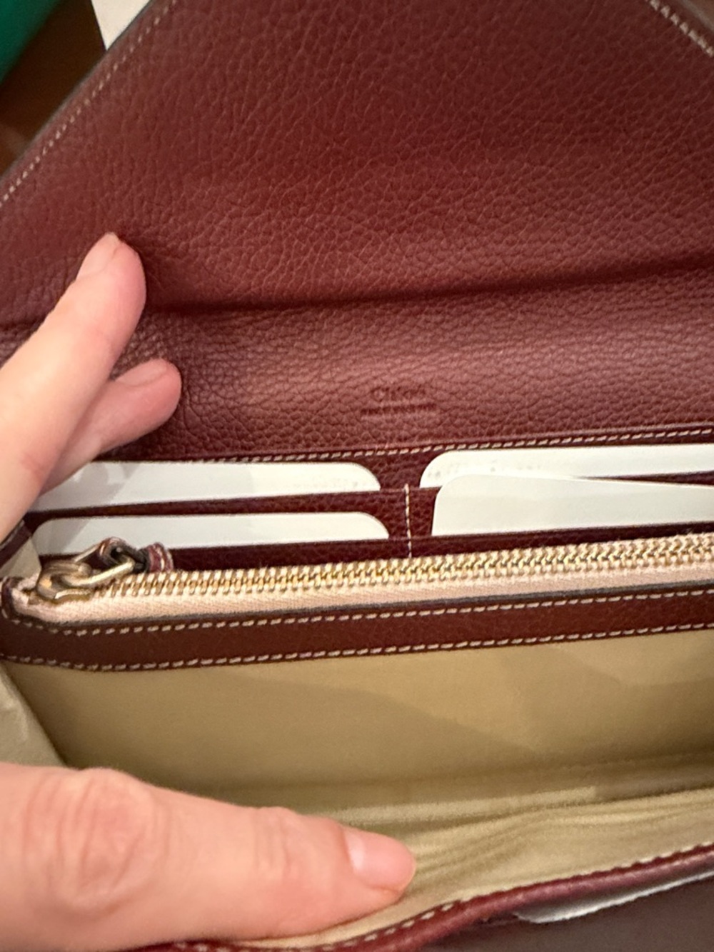 Chloé Colorblock Leather Envelope Wallet in Pink, Taupe & Burgundy - Picture 2 of 12
